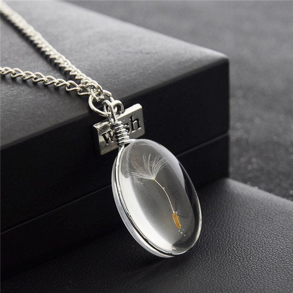 Dandelion Necklaces For Women Crystal Glass Necklace with Wish Tags Necklaces Pendants Silver Chain long Necklace