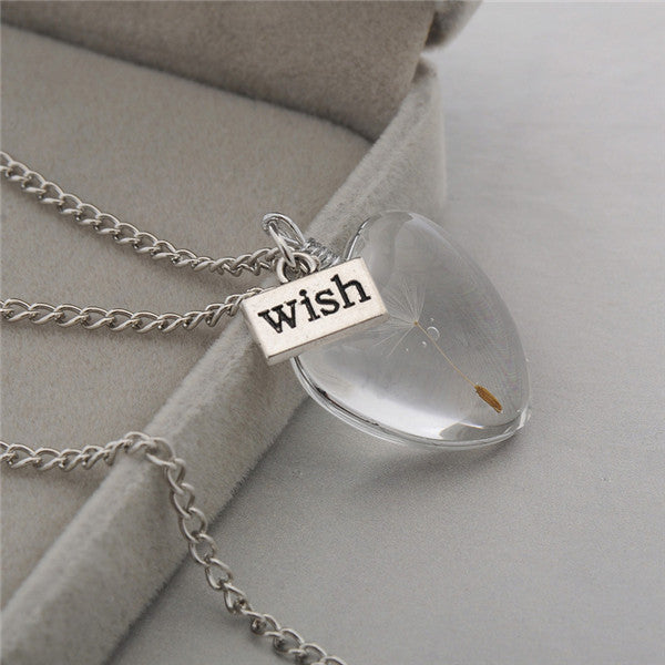 Dandelion Necklaces For Women Crystal Glass Necklace with Wish Tags Necklaces Pendants Silver Chain long Necklace