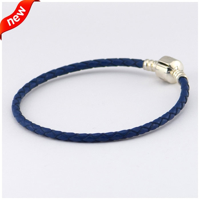 Dark Blue Braided Rope Clasp Leather Bracelets 100% 925 Sterling Silver Jewelry For Women Wholesales