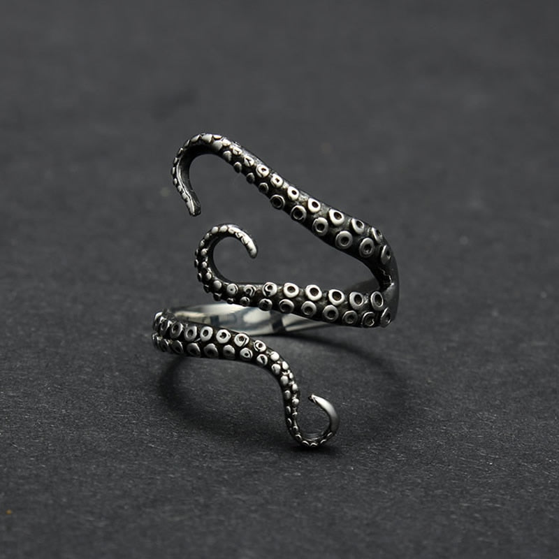Titanium Steel Deep sea Unique Octopus Ring for Women Men Opened Adjustable Size