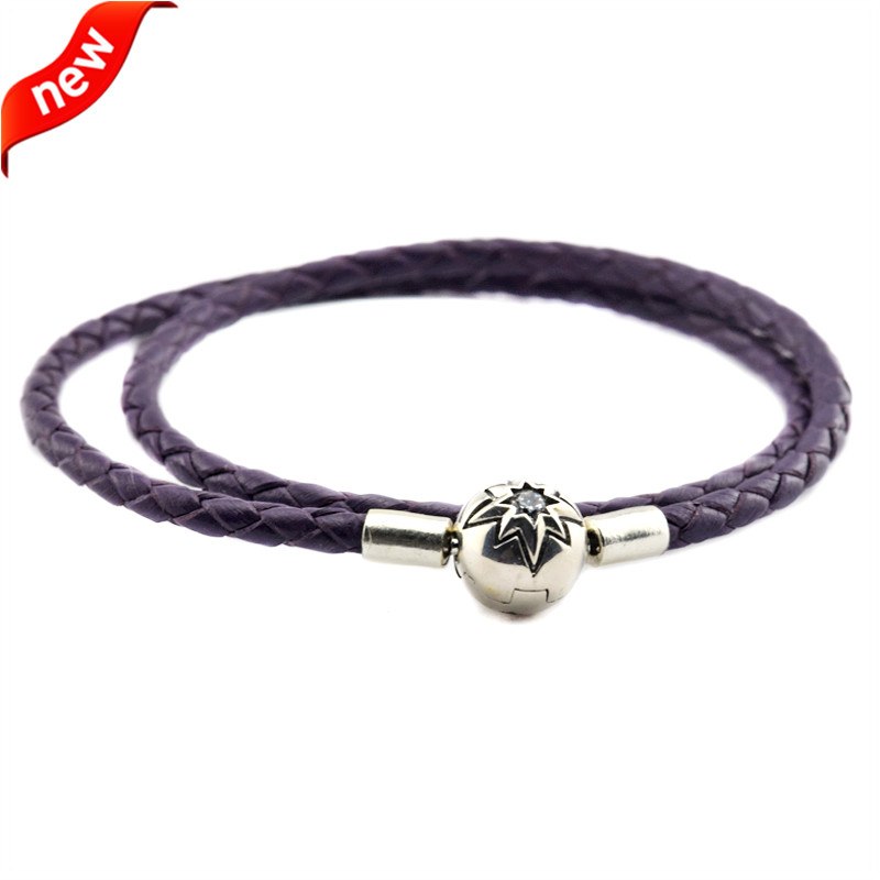 Dark Purple Leather Bracelets and Necklaces for Women Jewelry Making Fits European Beads 925 Sterling Silver Starry Sky Clasp