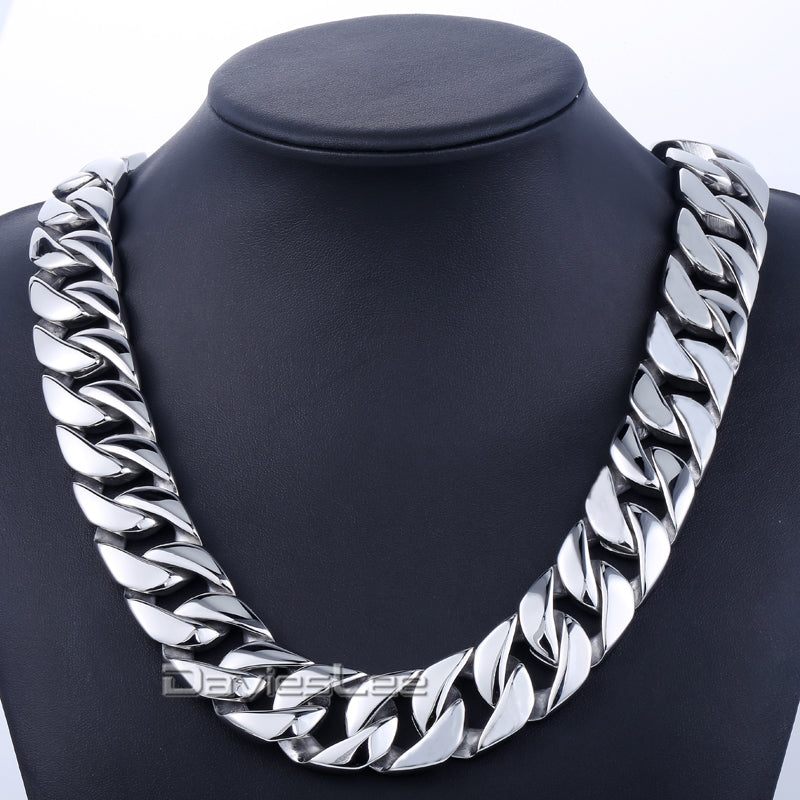 24mm Wide Men Chain Thick Silver Tone Flat Round Curb Link Men Chain 316L Stainless Steel Necklace Jewelry DLHN33