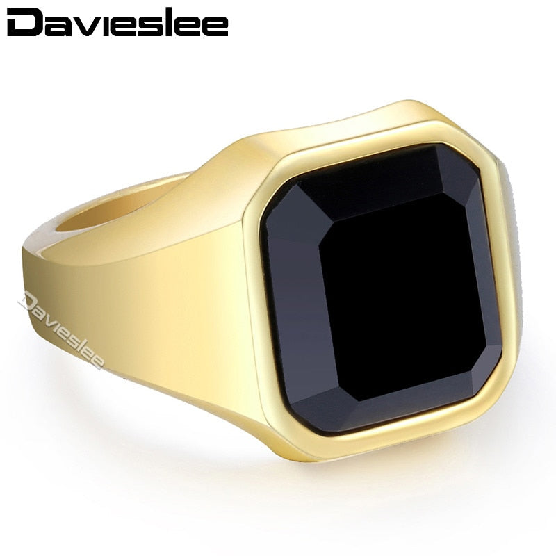 Paved CZ Mens Ring Gold Silver Tone 316L Stainless Steel Gold Filled Smooth Signet Wholesale Jewelry 16mm LHR373