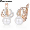 Pearl Stud Earrings For Women 585 Rose Gold Filled Rhinestones Crown Womens Stud Earring Fashion Jewelry Gift DGE150