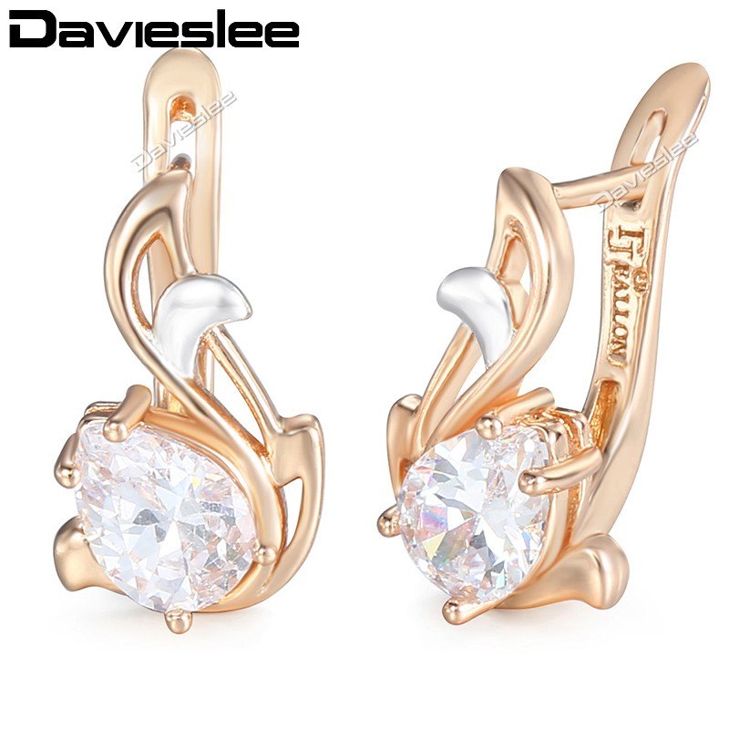 Teardrop Black CZ Leaf Dangle Earrings for Women Cubic Zirconia 585 White Rose Gold Filled Womens Earring DGEM12