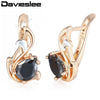 Teardrop Black CZ Leaf Dangle Earrings for Women Cubic Zirconia 585 White Rose Gold Filled Womens Earring DGEM12
