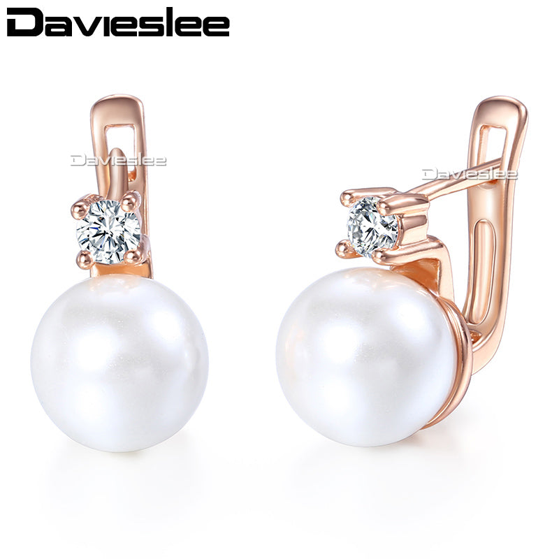 White Pearl Stud Earrings For Women 585 Rose Gold Filled Paved Cubic Zirconia Womens CZ Earring Fashion Jewelry DGE128