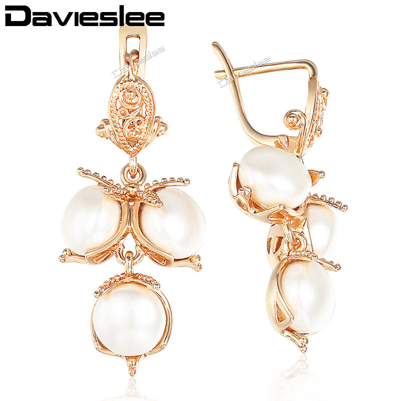 White Pearl Stud Earrings for Women 585 Rose Gold Filled Womens Earring Fashion Jewelry Gift for Women DGE122
