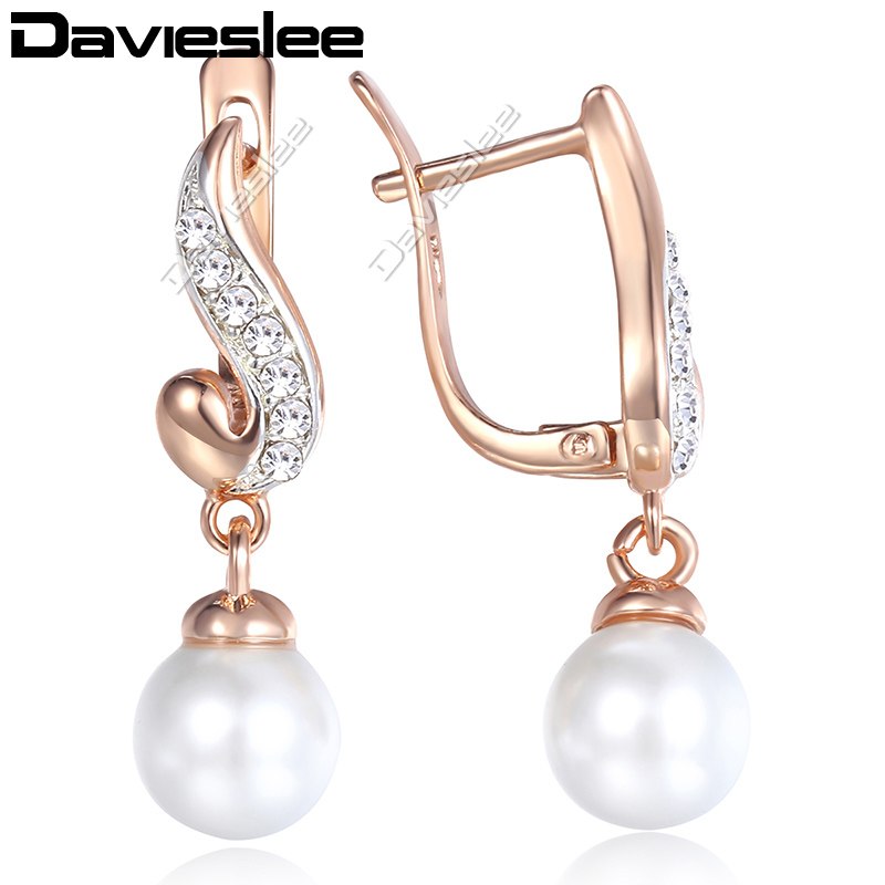 White Pearl Stud Earrings for Women 585 Rose Gold Filled Womens Earring Fashion Jewelry Gift for Women DGE122
