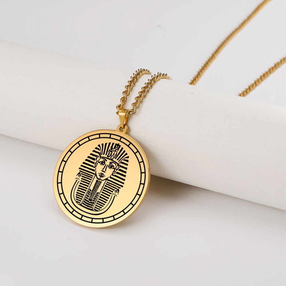 Dawapara Pharaohs of Egypt Mask of Tutankhamun Amulet Pendant Necklace Vintage Stainless Steel Talisman Jewelry
