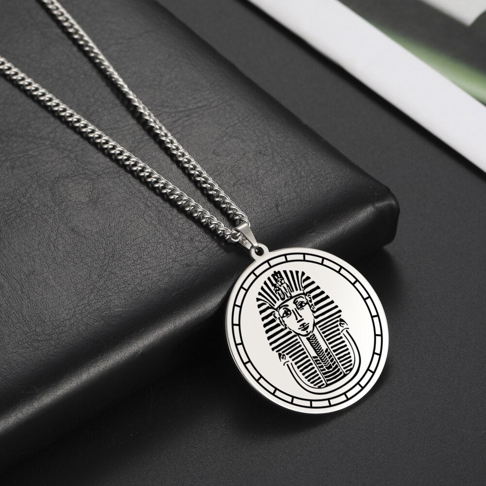 Dawapara Pharaohs of Egypt Mask of Tutankhamun Amulet Pendant Necklace Vintage Stainless Steel Talisman Jewelry