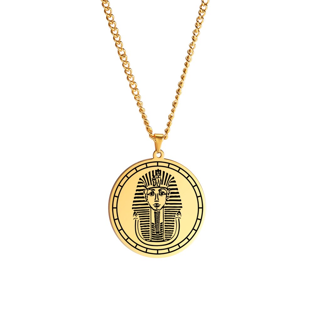 Dawapara Pharaohs of Egypt Mask of Tutankhamun Amulet Pendant Necklace Vintage Stainless Steel Talisman Jewelry