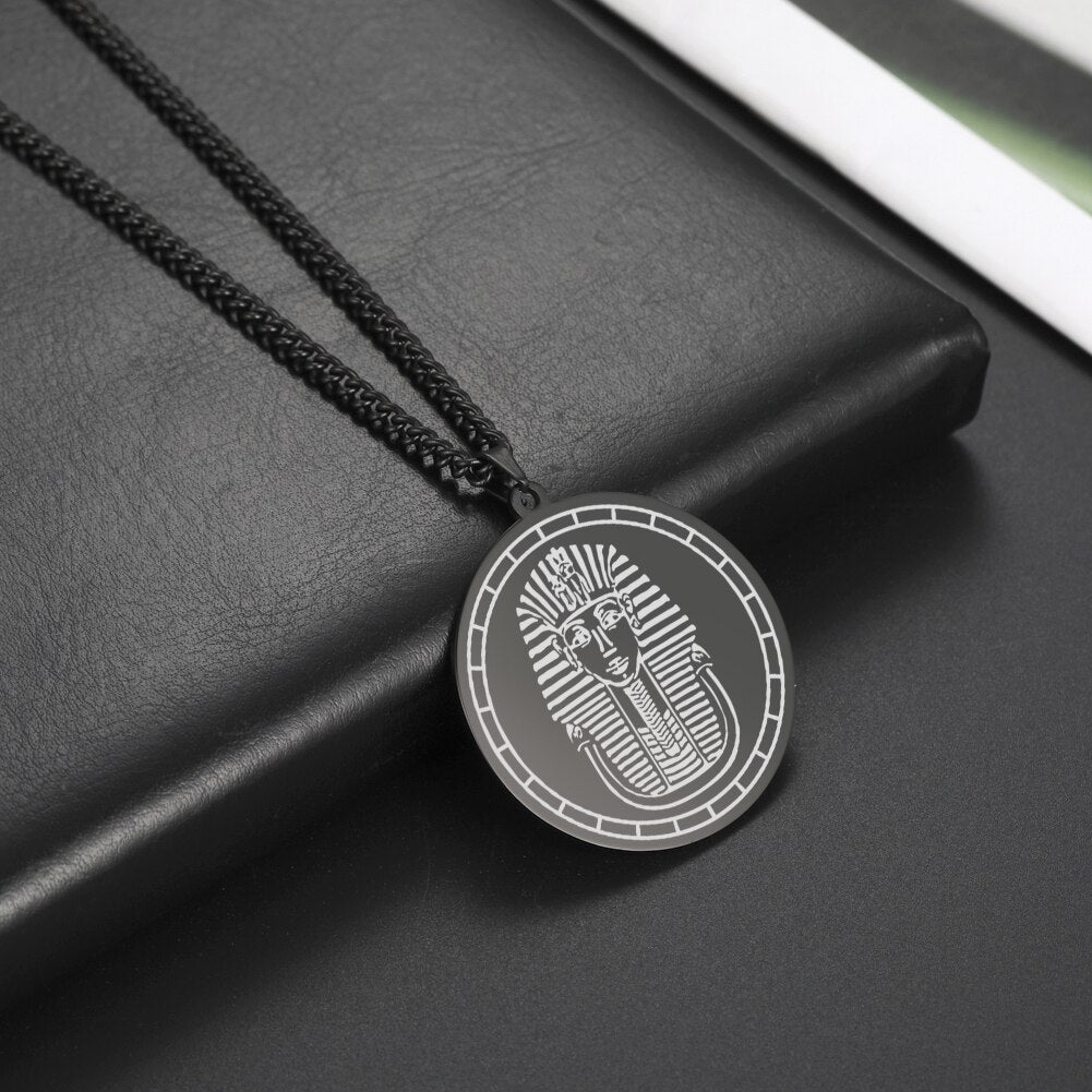 Dawapara Pharaohs of Egypt Mask of Tutankhamun Amulet Pendant Necklace Vintage Stainless Steel Talisman Jewelry