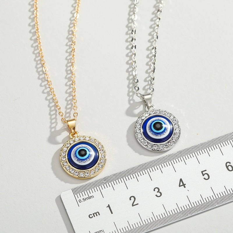 Dayoff 1PC Turkish Crystal Evil Eyes Pendant Necklace For Womens Jewelry Gold Color Clavicle Chains Necklaces N251