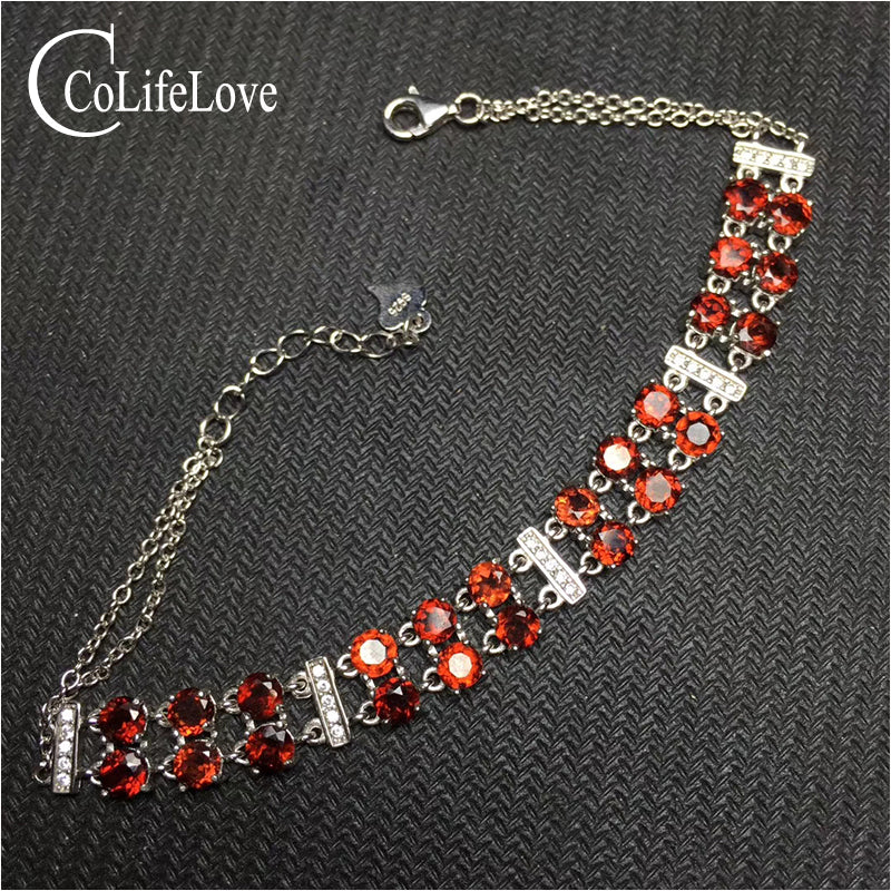 Dazzling garnet bracelet for woman 24 pcs 4 mm garnet silver bracelet solid 925 silver garnet jewelry birthd for woman