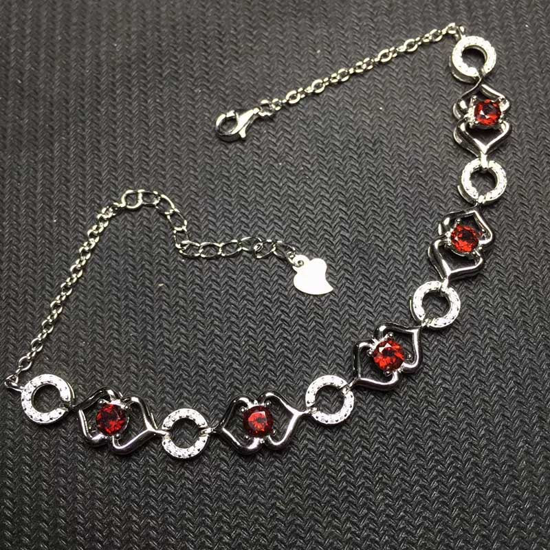Dazzling garnet bracelet for woman 24 pcs 4 mm garnet silver bracelet solid 925 silver garnet jewelry birthd for woman