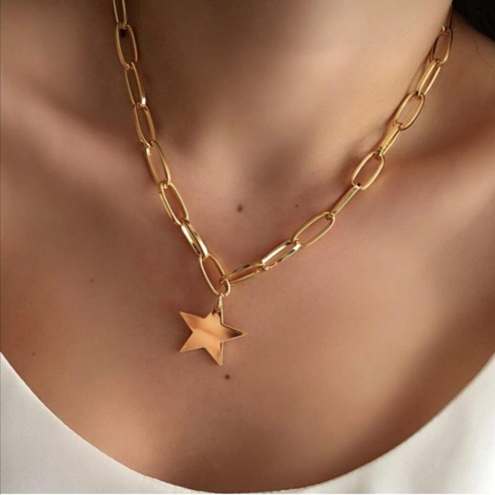 De aleación de estrella colgante de collar de oro para las mujeres de Color plata Cadena de clavícula Collar corto 2021 joyería de moda Simple nuevo