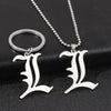 Death Note Punk Style Stainless Steel Pendant Unisex Double L Necklace Ancient English Letter Keychain 50 Cm Round Bead Chain Co