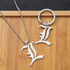 Death Note Punk Style Stainless Steel Pendant Unisex Double L Necklace Ancient English Letter Keychain 50 Cm Round Bead Chain Co