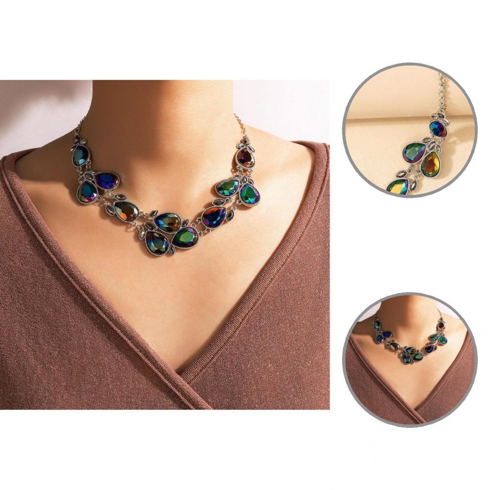 Decoration Eco-friendly Single Layer Bright Color Faux Crystal Necklace Chain for Lady