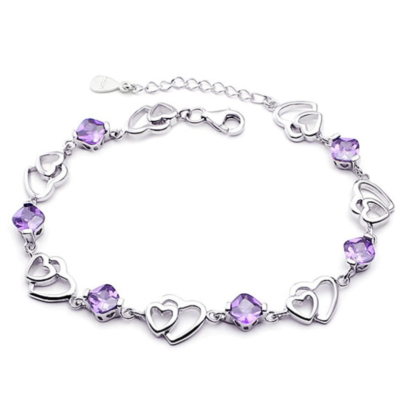 Delicate 925 Stamp Silver Color Crystal Bracelets Heart Chain Women Girls Bracelet Female Wedding Valentines Jewelry Christmas