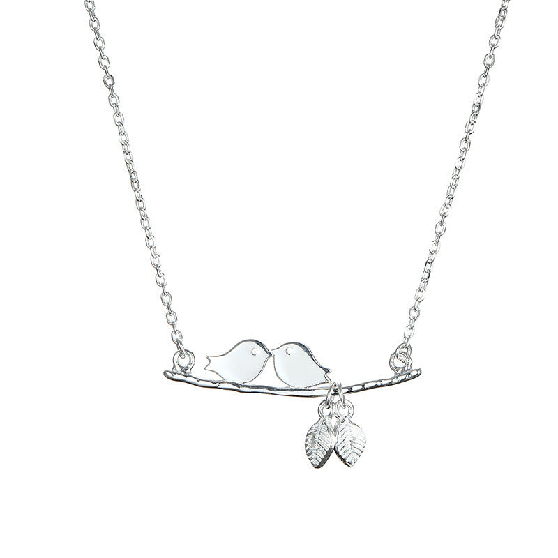 Delicate Bird 925 Necklace lovely Golden Two Bird on Branch Leaves 16 Chain Necklace 925 Sterling Silver Women Jewelry 1 order