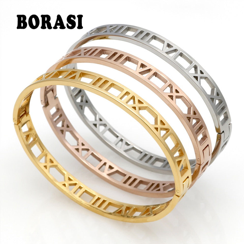 Delicate Hollow Roman Numeral Bracelets & Bangles Titanium Steel Bangle Fine Jewelry For Women Jewelry Pulseiras Top Quality