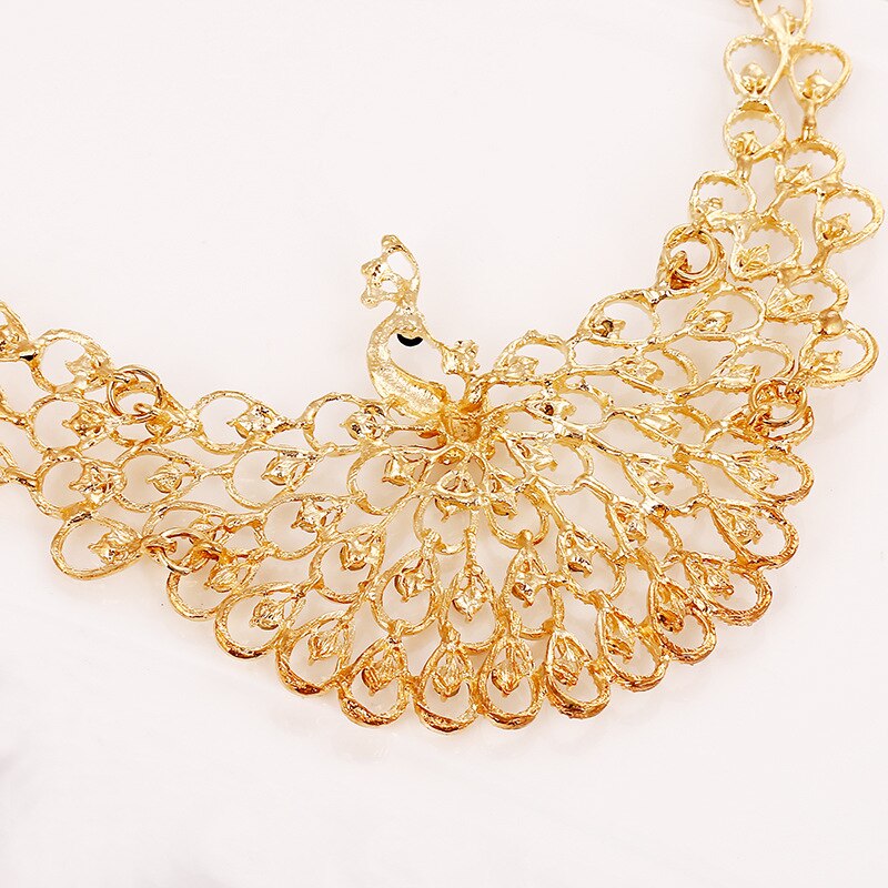 Delicate Peacock with Crystal Indian Statement Choker Necklace Women Vintage Collar African Jewelry Ethnic Crystal Necklaces