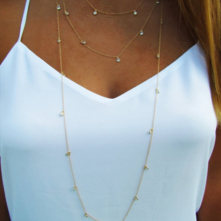 Delicate Rhinestone Tassel Necklaces & Pendants 2020 Simple Gold Silver Color Long Necklace Fashion Jewelry Colar Feminino