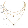 Delicate Women Stars Sun Beaded Crystal Triple Layered Gold Chain Choker Necklace