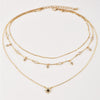 Delicate Women Stars Sun Beaded Crystal Triple Layered Gold Chain Choker Necklace