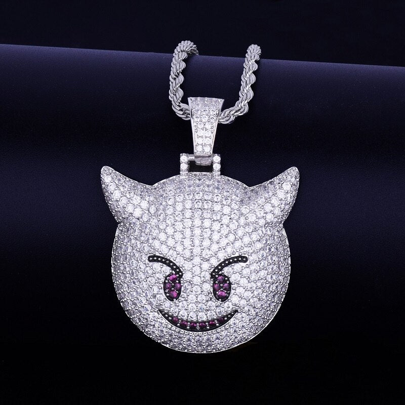 Demon Evil Expression Necklace & Pendant Gold Color Plated Bling Zircon Hip Hop Rock Street Jewelry