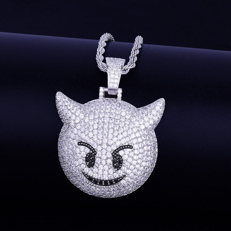 Demon Evil Expression Necklace & Pendant Gold Color Plated Bling Zircon Hip Hop Rock Street Jewelry