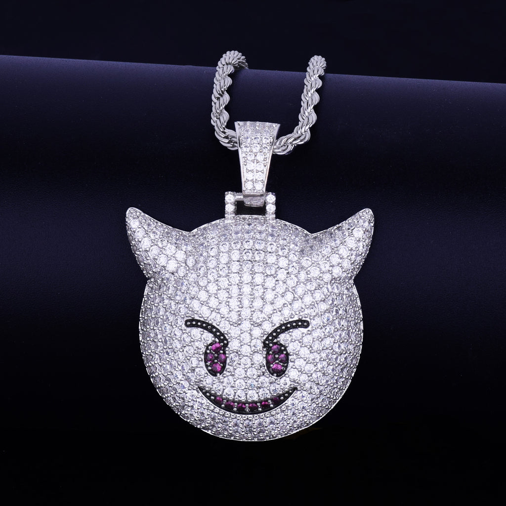 Demon Evil Expression Necklace & Pendant Gold Color Plated Bling Zircon Hip Hop Rock Street Jewelry