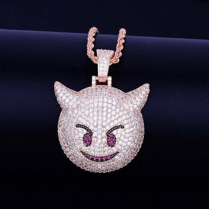 Demon Evil Expression Necklace & Pendant Gold Color Plated Bling Zircon Hip Hop Rock Street Jewelry
