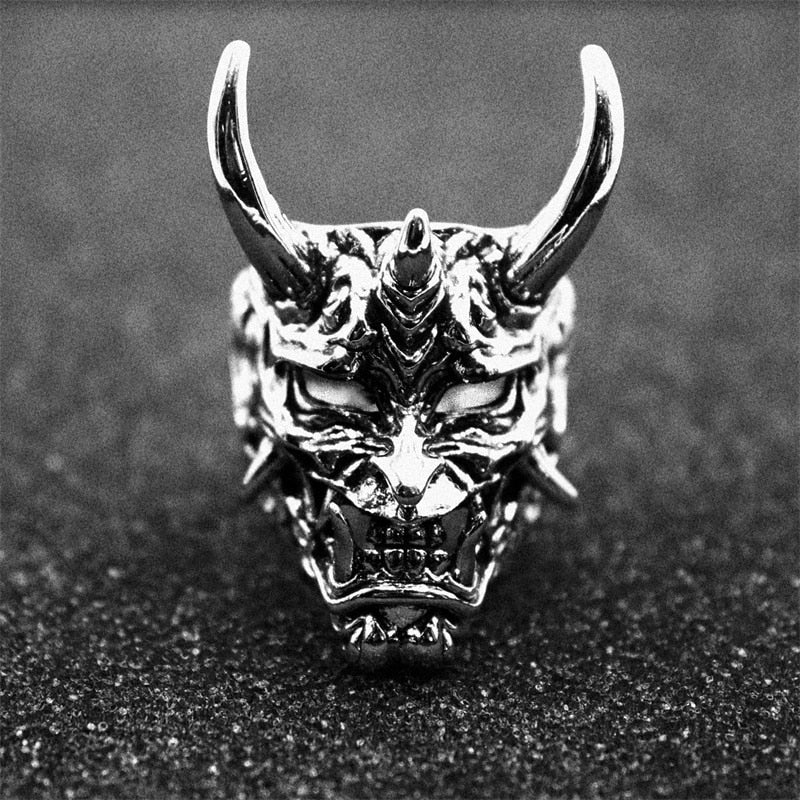 Demon Mask Skull Open Ring Vintage Men's Titanium Steel Domineering Punk Hip Hop Rock Jewelry
