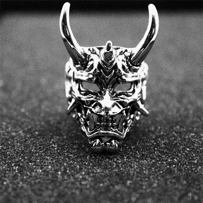 Demon Mask Skull Open Ring Vintage Men's Titanium Steel Domineering Punk Hip Hop Rock Jewelry