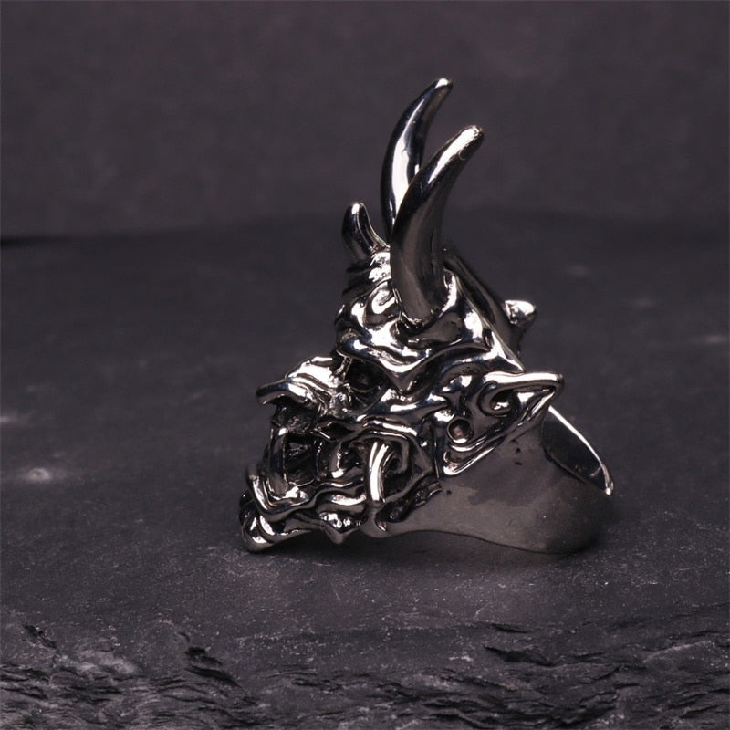 Demon Mask Skull Open Ring Vintage Men's Titanium Steel Domineering Punk Hip Hop Rock Jewelry