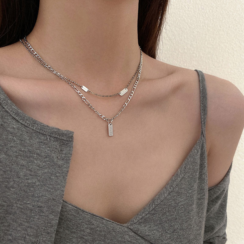 Design Double-Layer Necklace for Women 2021  Titanium Steel Ins Hip Hop Clavicle Chain Light  Accessories