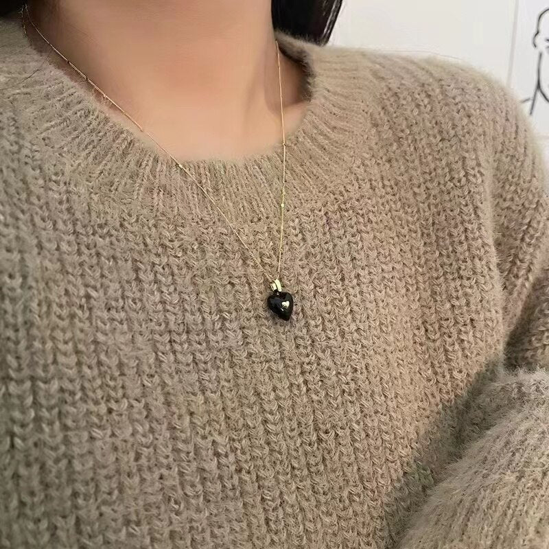 Design Sense Macarone Color Heart Pendant Gold Necklace For Woman’s Korean Sweet Jewelry Girl's Romantic Clavicle Chain