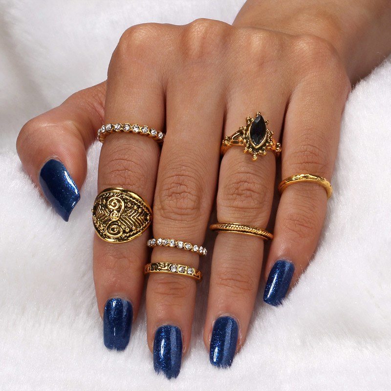 Design Vintage Punk Midi Rings Set Antique Gold Silver Boho Female Charms Jewelry Knuckle Ring For Women Fashion Party Gift