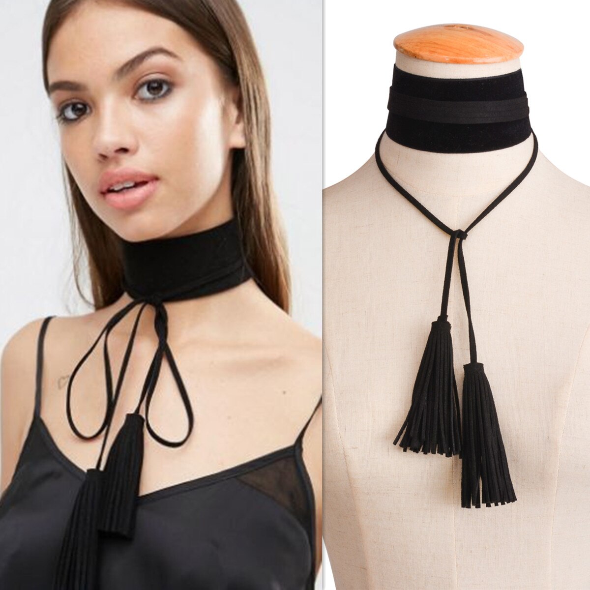 Designer Tassel Long Necklace Women Leather Necklaces 2 Colors High Street Jewelry Harness Neck Choker Gothic Style
