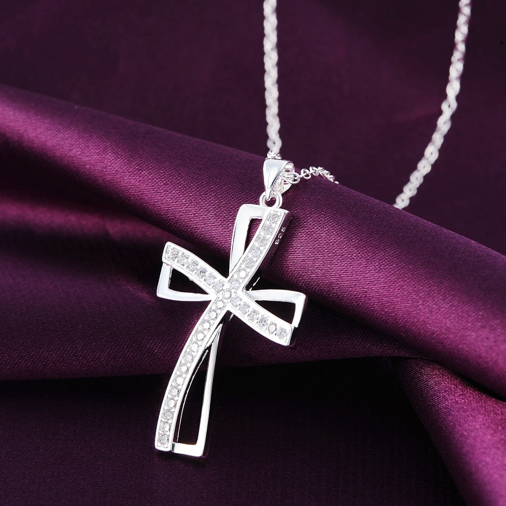 Designer jewelry 925 Stamped Silver Pretty noble crystal cross pendant Necklace For Women party wedding Holiday gifts