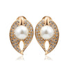 Dew White Faux Pearl On Leaf Cluster Crystals Stud Earrings For Women Gorgeous Party Rose Gold Color Jewellry Bijoux Gift Aros