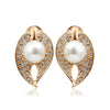 Dew White Faux Pearl On Leaf Cluster Crystals Stud Earrings For Women Gorgeous Party Rose Gold Color Jewellry Bijoux Gift Aros