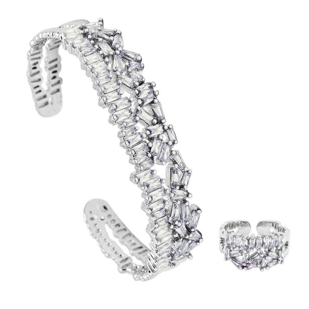 Diamond Bangle Ring Set  zircon Korean style simple personality bracelet color retention adjustable gift for her elegant