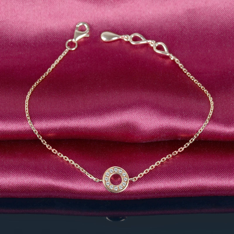 Diamond Circle Charm Bracelet for Women 18K Rose Gold Handmade Wedding Engagement Party Fine Jewelry