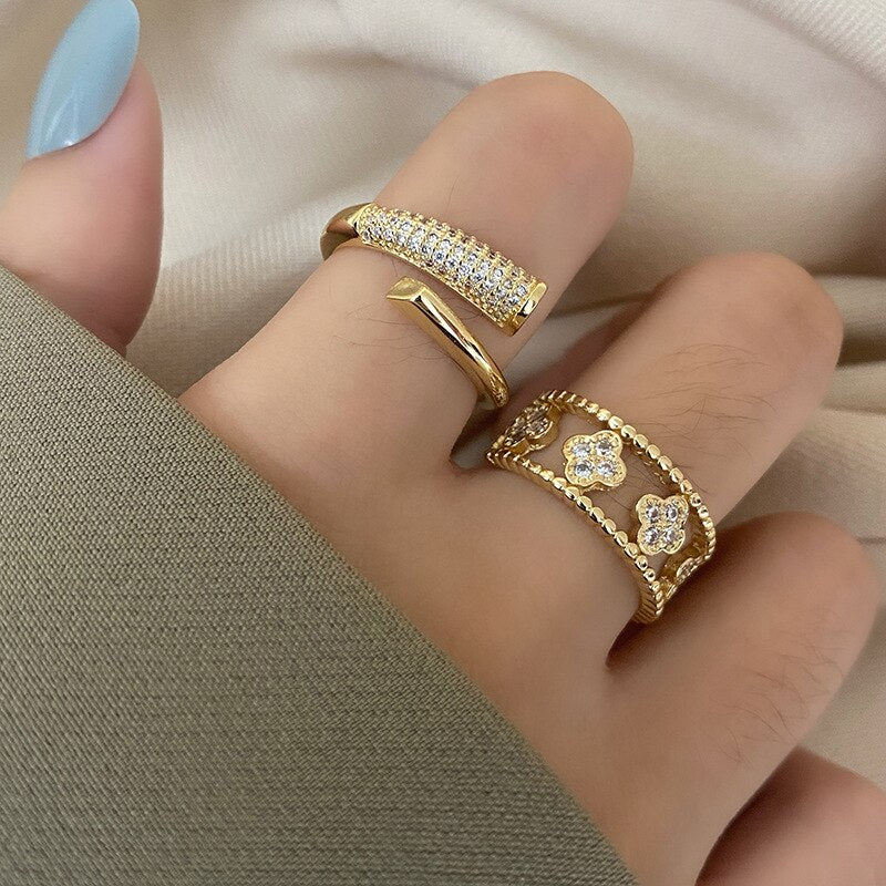 Diamond Engagement Rings For Women Finger Gold Colour Ring Aesthetic Accessories  Jewelry Trend  GaaBou