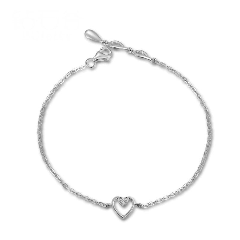 Diamond Heart Charm Bracelet for Women 18K White Gold 0.03ct Natural Diamond Jewelry Wedding Party Handmade
