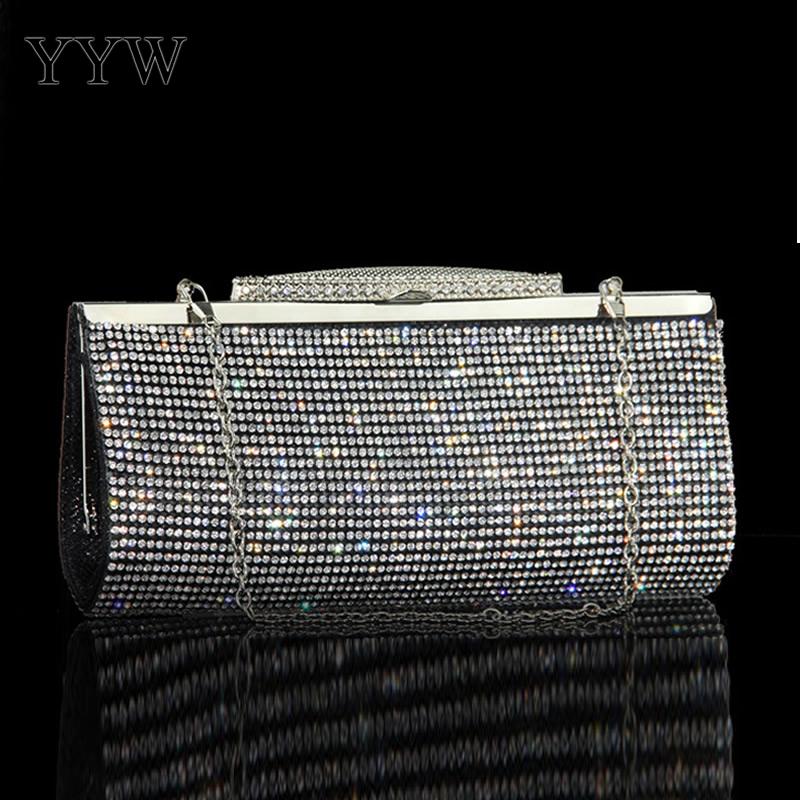 Diamond Silver Clutches Long hand Bag Gold Ladies Rhinestone Evening Bag Chain Shoulder Bag Party Banquet Evening Clutch Bags